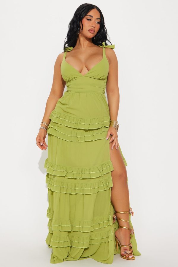 Women's Melissa Chiffon Maxi Dress in Chartreuse Size Large
