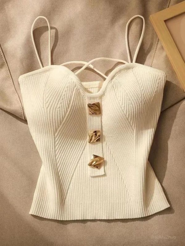New Summer French Style Cross-knit Suspender Women Summer Wear Sexy Beauty Camisole Black Slim High-end Bottom Bandeau Top - White  SY60 / 40-60KG