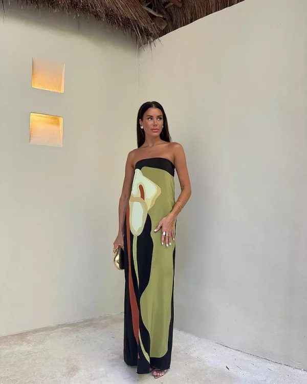 Bandeau Blossom Printed Maxi Dress