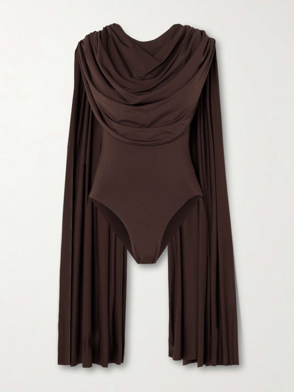 MAYGEL CORONEL Burano cape-effect draped stretch-jersey bodysuit