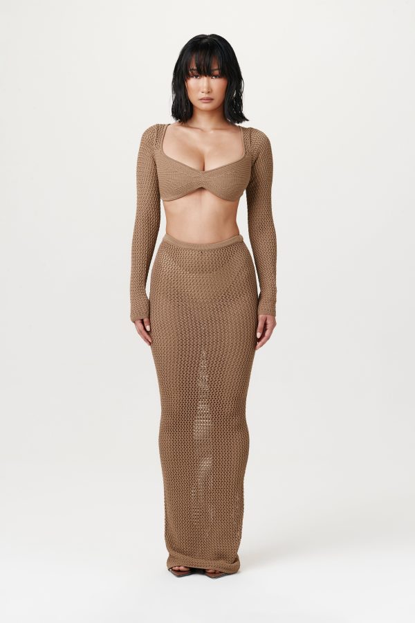 Knit V-Neck Crop Top - TAUPE / XL