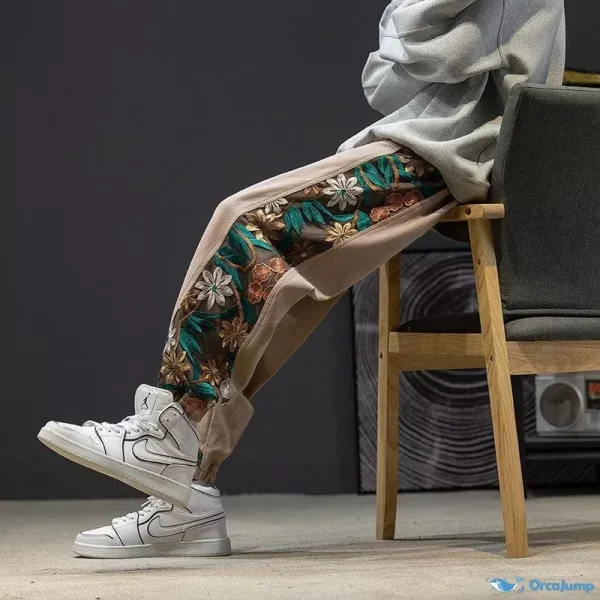 OrcaJump - Relaxed Vintage Embroidered Patchwork Casual Trousers
