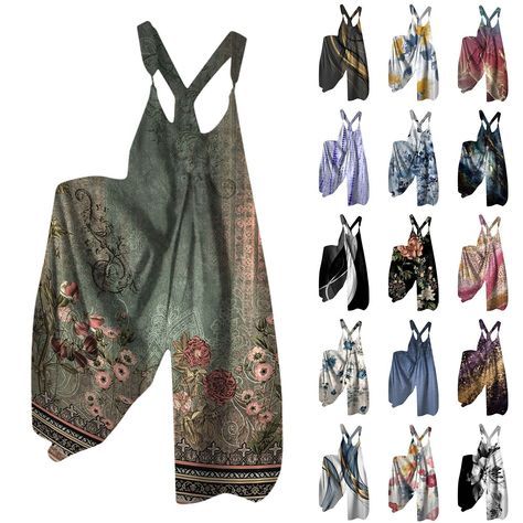 Women's Floral Overalls Jumpsuits Sleeveless Casual Loose Wide Leg Rompers Pants | eBay