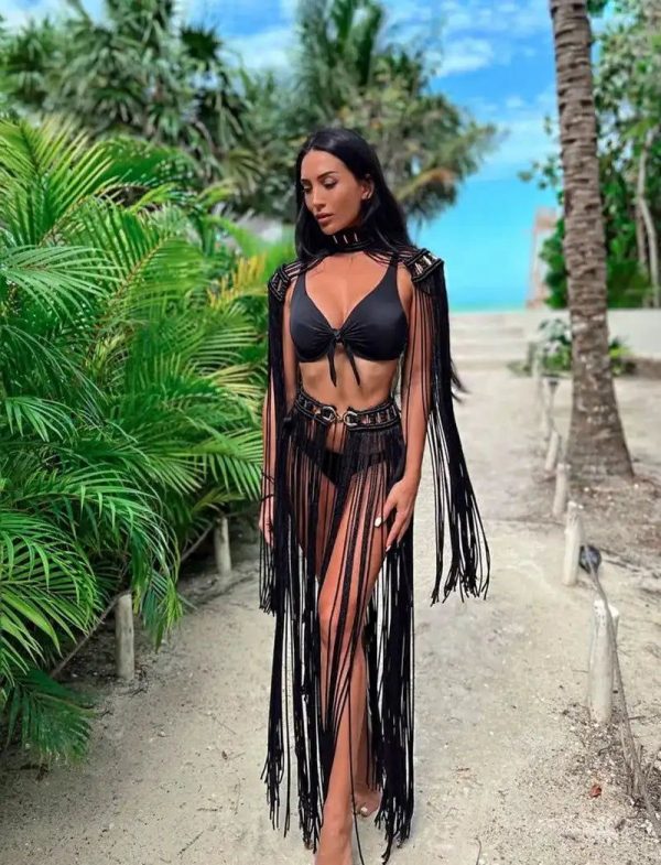 Desert Mirage Fringe Bodysuit - Black / S
