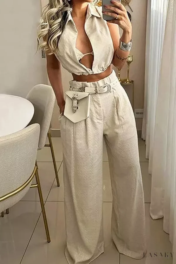 Lasaky - Chic Two-Piece Sleeveless Set with Pocket and Turndown Collar