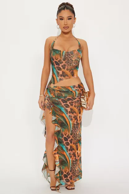 Destiny Cut Out Maxi Dress - Orange/combo | Fashion Nova