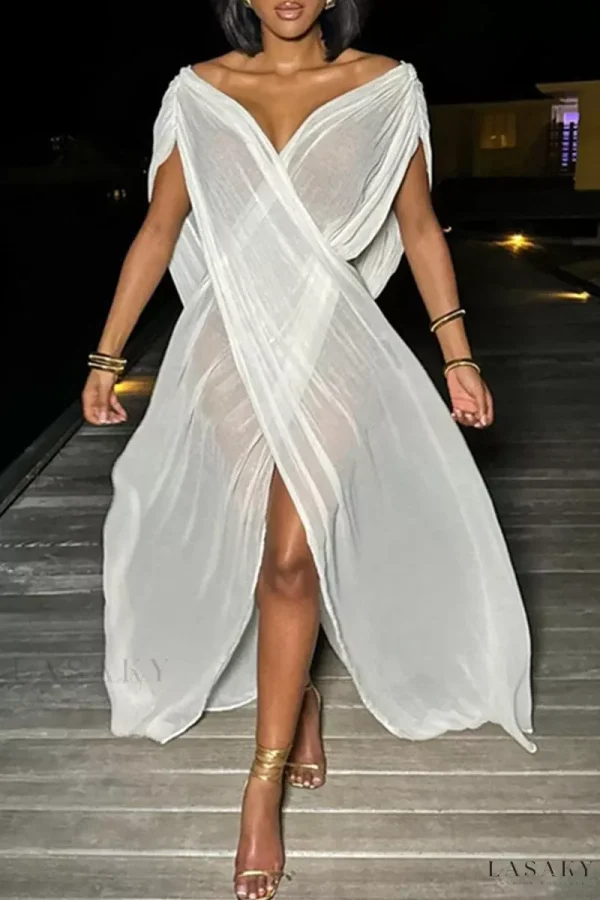 Lasaky - Sensual, See-through Long Dresses with Mesh Details - White, M