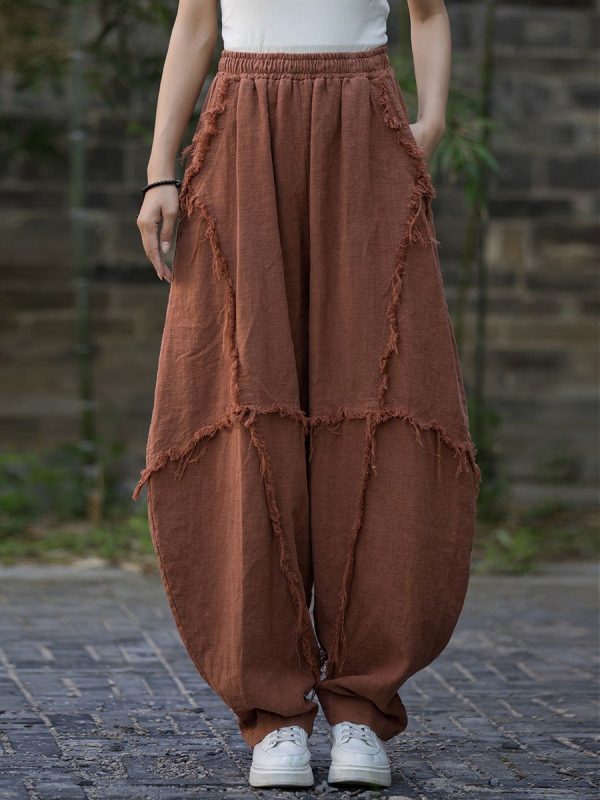 Pantaloni harem in ramia con bordi grezzi, da donna, estivi - Pantaloni harem in ramia con bordi grezzi, da donna, estivi