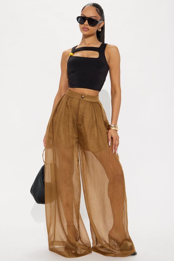 Women's Hollie Wide Leg Organza Pant in Mocha Size Small