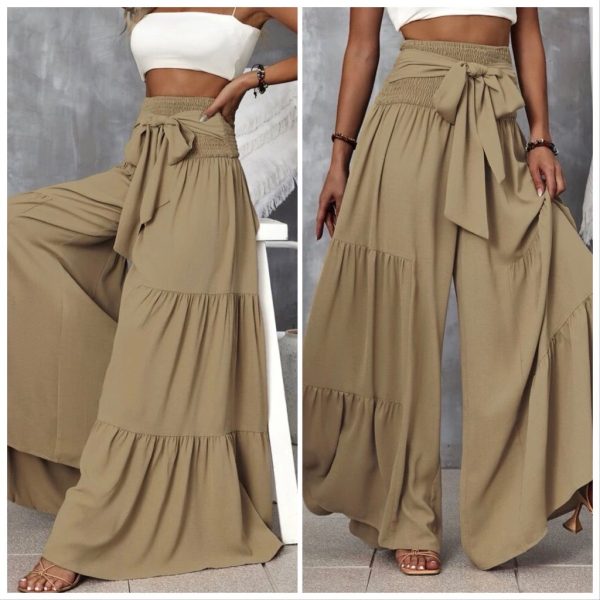 Avery Reigns Pants & Jumpsuits | Shirred Waist Tie Front Ruffle Hem Wide Leg Pants | Color: Red | Size: Various