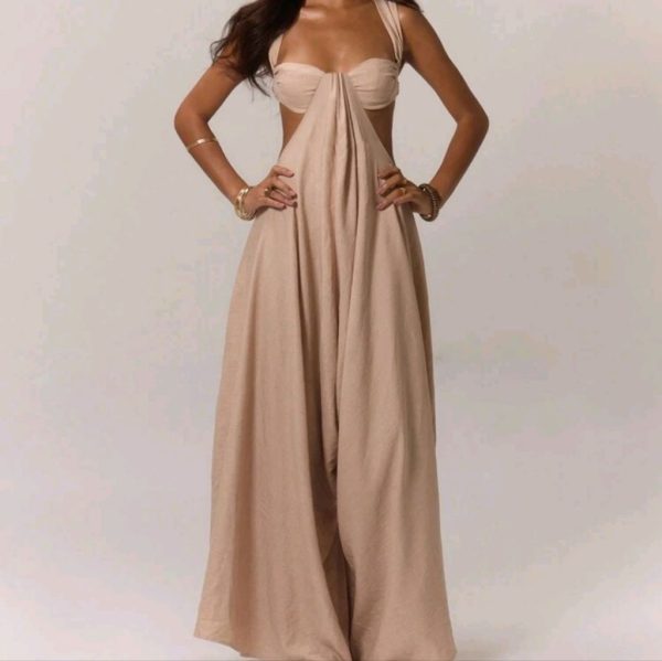 New Ruched Bust Extreme Wide Leg Jumpsuit | Color: Cream | Size: Various
