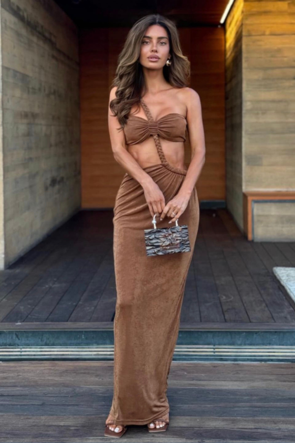 BRONZE EMA ONE SHOULDER MAXI DRESS:XL