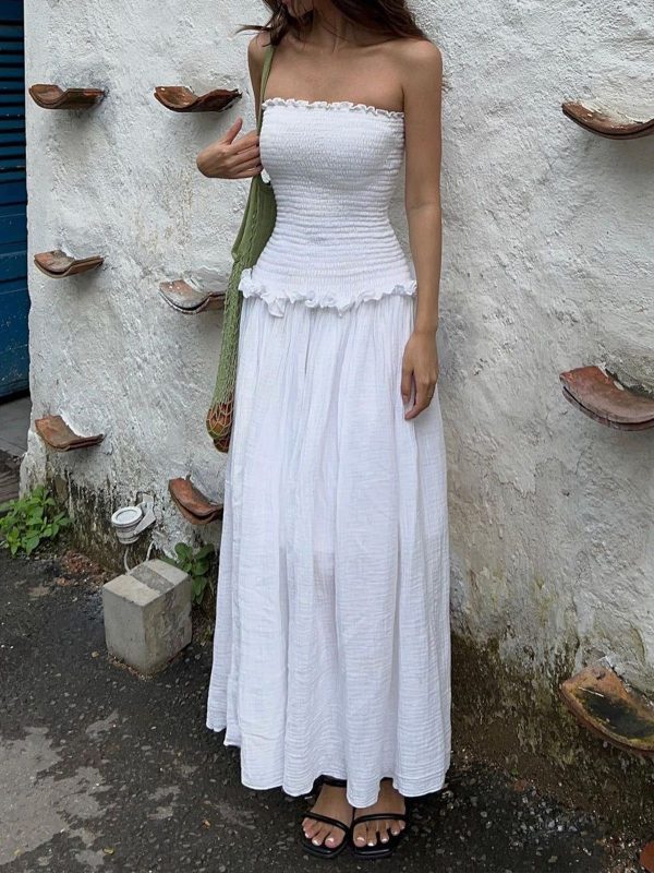 Cotton blends shirred tube long dress