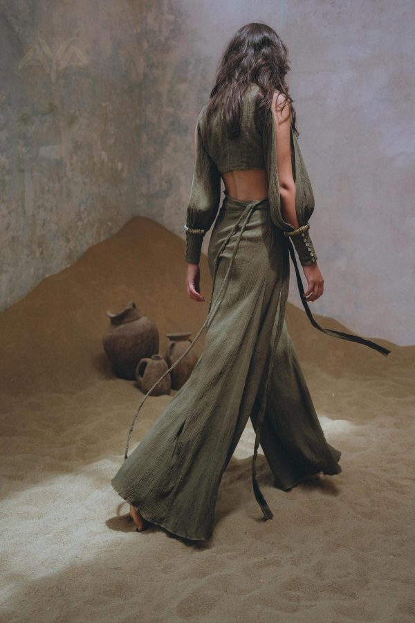Sage Ambrosia Set Top and Pants • Adjustable Crop Top & Trousers • Boho Casual Set for Women - M