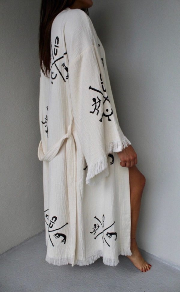 Ethnic Caftan, Kimono Robe, Dressing Gown, Boho Cover Up, Meditation Robe, Organic Cotton Bathrobe, Lithograph Pattern, Unisex Spa Robe - Etsy