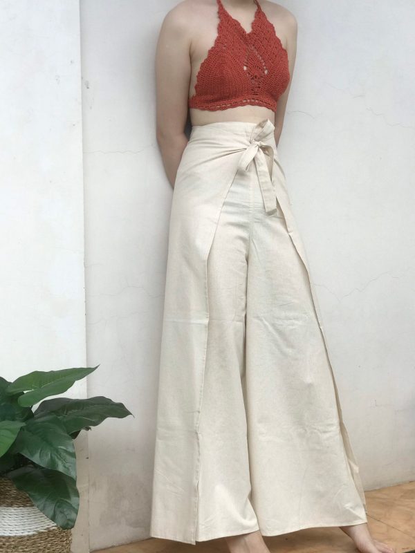 White Linen Wrap Pants, Bali Beach Pants, Festival Trousers, Summer Pants