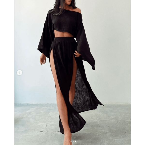 Organic Cotton Long Sleeve Crop Top - S / Mocha