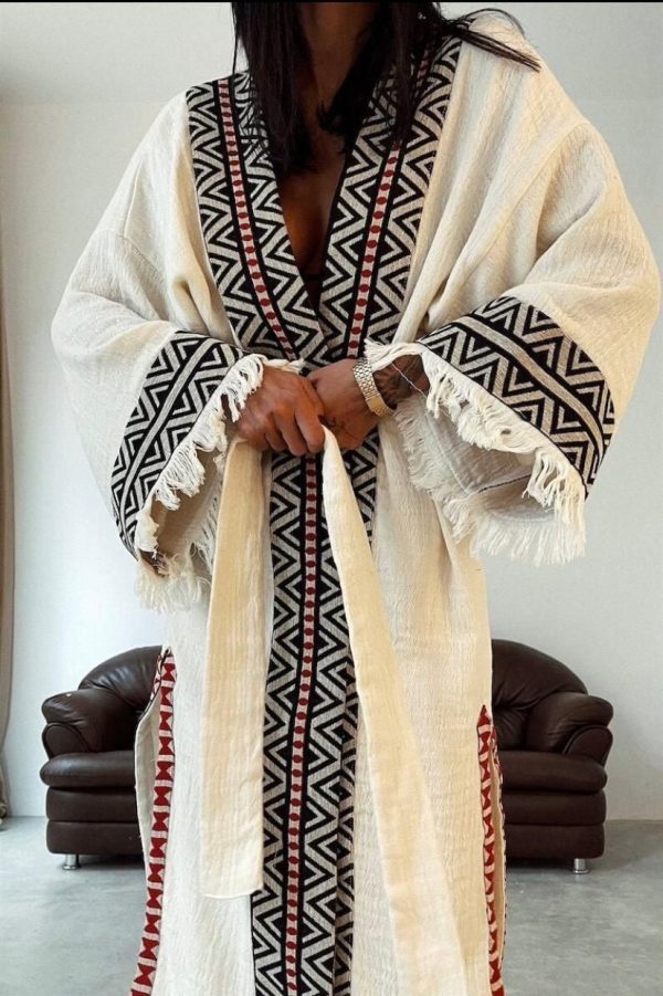 Boho Morning robe, Organic Cotton Spa Robe, Bridal Robe, Ethnic Bathrobe, Bohemian Kimono, Music Festival Kimono, Bridesmaid Robe, Gift her