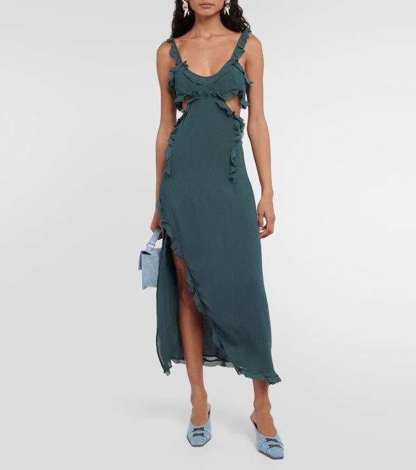 Crêpe cutout midi dress in blue - Acne Studios | Mytheresa