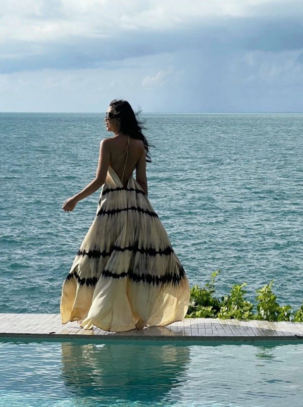 Flamingo Tie Dye Maxi Dress - Beige - ML