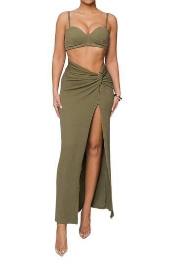 JLUXLABEL Deidra Draped Bra Top & Skirt Set in Green at Nordstrom, Size Small