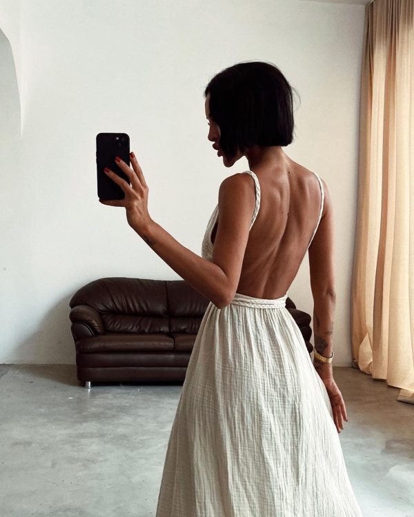 Boho Simple Wedding Dress,High Slit Backless Dress,Wedding Guest Dress,Summer Long Dress,Cottagecore,Greek Goddess Beach Wedding Dress,