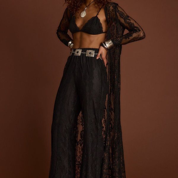 12th Tribe Tops | 12th Tribe Ambrose Black Lace Kimono Size Ll | Color: Black | Size: L
