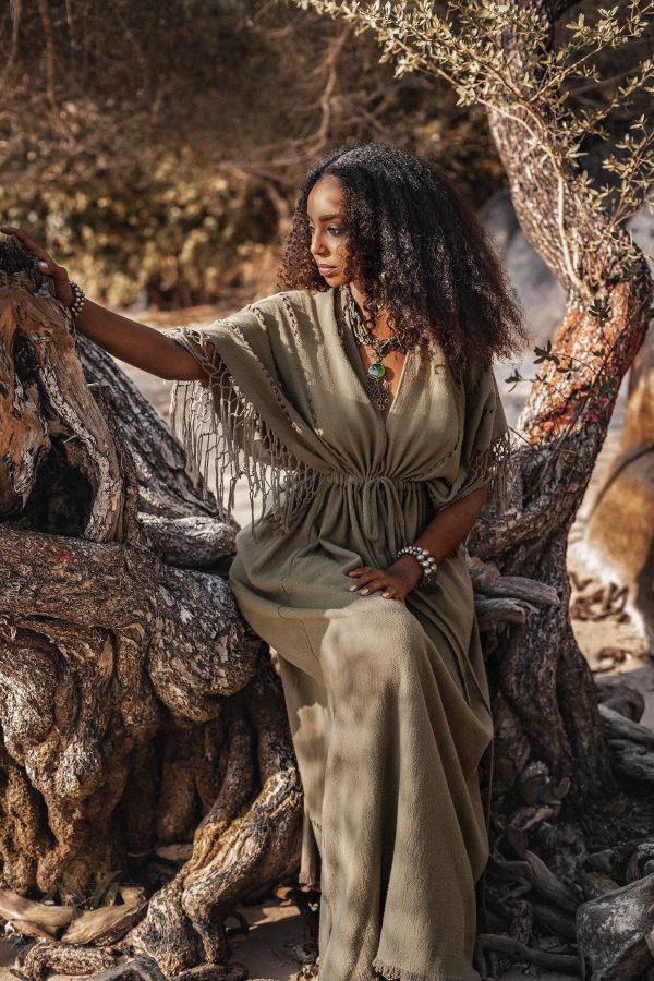 Boho Goddess Dress * Sage Green Ceremonial Dress * Bridesmaid Belted Maxi Dress * Tribal Maternity Tunic * Adjustable Spacious Kaftan Dress