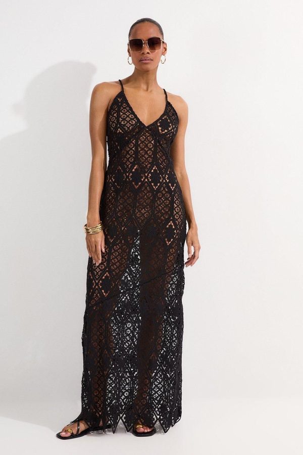 Beach Crochet Maxi Dress - Black