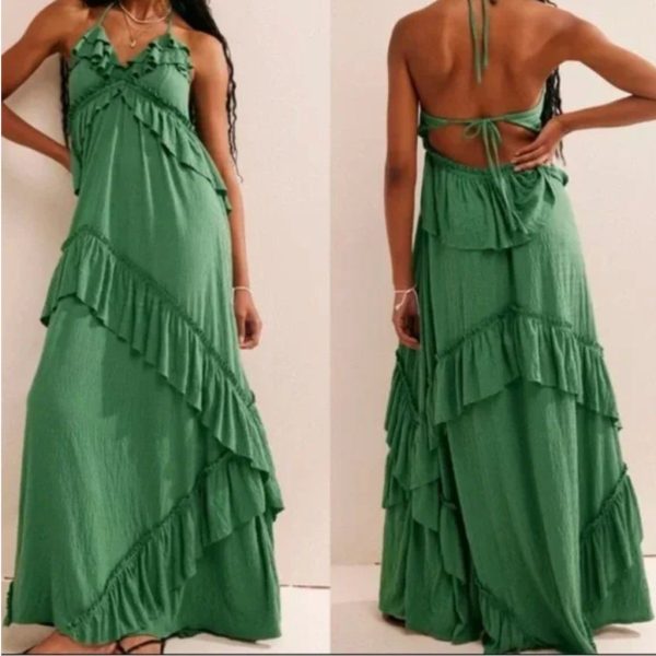Free People Dresses | Free People Fp Beach New Santa Luz Maxi Green Ruffle Dress Large | Color: Green | Size: L