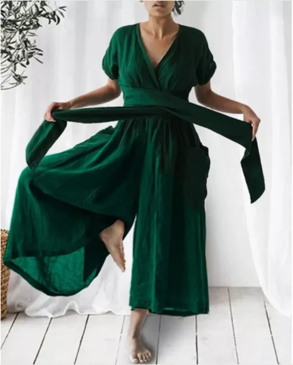 Lasaky - Loose-Fit Solid Color Short Sleeve Casual Jumpsuit