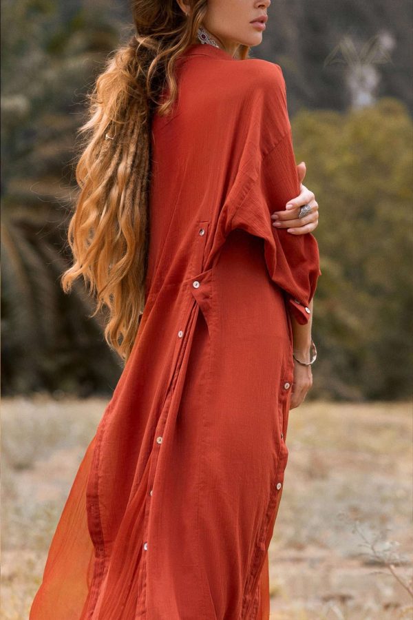 Red Kannika Shirt Dress • Adjustable Kaftan Dress • Multiway Button Down Dress - XS-S