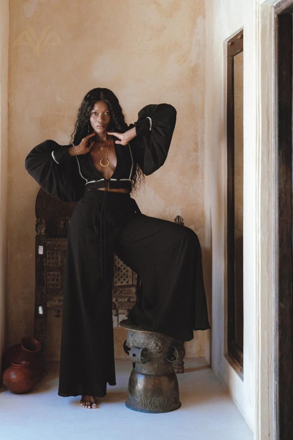Black Linen Pants • Organic Summer Pants Women • Boho Adjustable Trous - AYA Sacred Wear