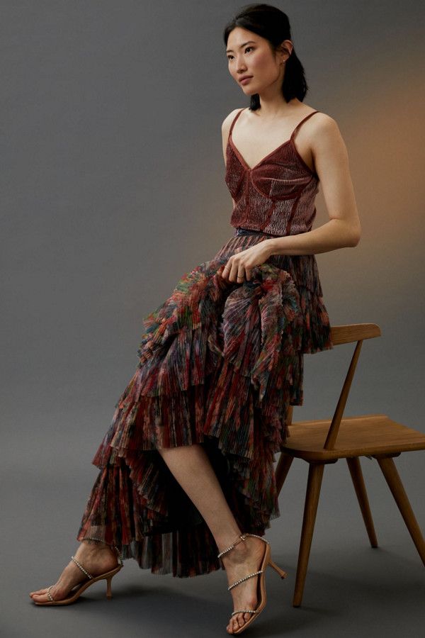 Pleated Tiered Maxi Skirt