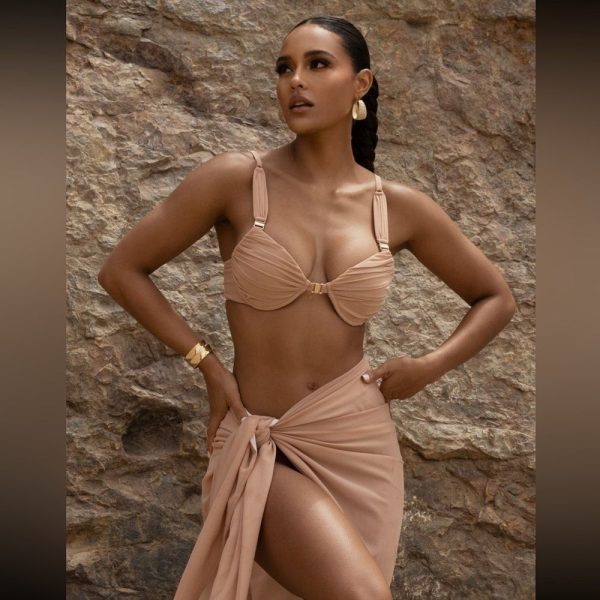 Jluxlabel Swim | New Jluxlabel Tan Mesh Structured Round Bikini Top | Color: Tan | Size: Various