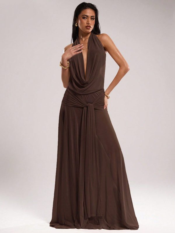 Women's Solid Backless Draped Neck Draped Neck Dress/Country Concert Outfit