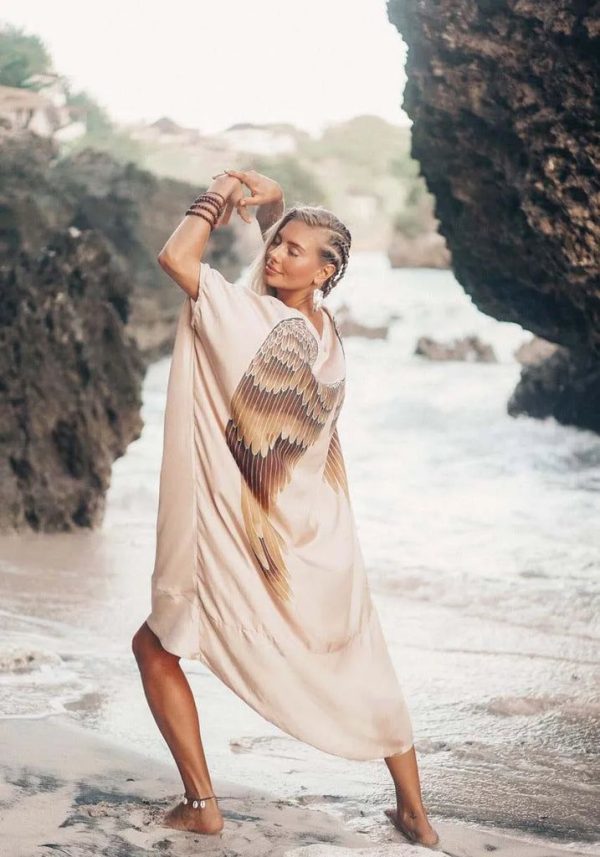 Archangel Gabriel Kaftan Luxe - SilkChampagne with Caramel Wings / XS/S - Aus 8-12