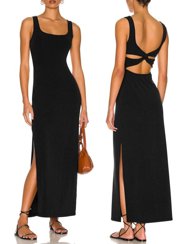 ALENDA DANMOS Women's Elegant Backless Maxi Dress Sexy High Sides Slit Tank Dress Twist Back Casual Sundress 72122