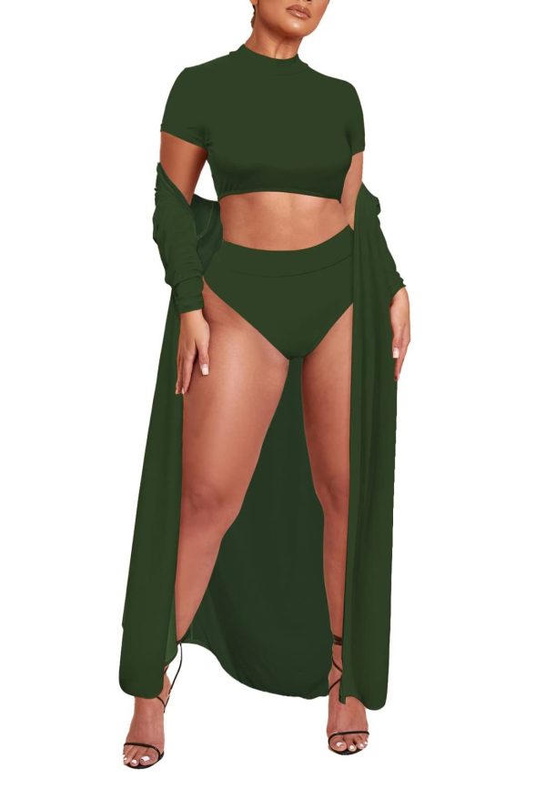 Viottiset Women's Printed 3 Pieces High Waist Bikini Maxi Swimsuit Cover up