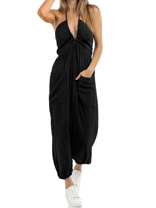 Cicy Bell Women's Sexy Halter Jumpsuits Casual Deep V Nevk Beach Jogger Long Pants Rompers