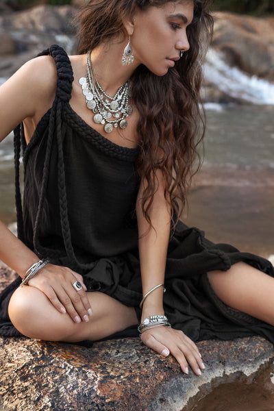 Black Aurora Greek Goddess Dress  Cold Shoulder Maxi Dress  Gothic Grecian Dress