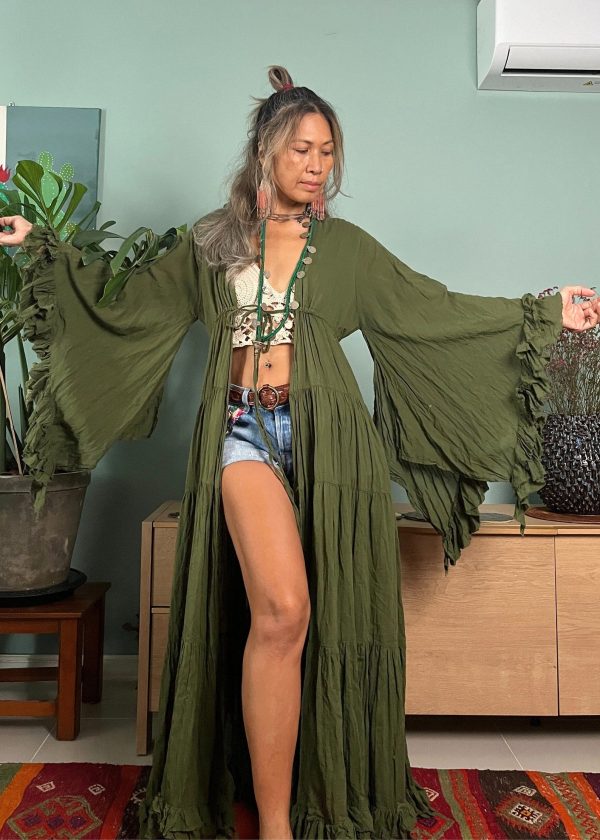 Boho Mustard Maxi Ruffled Duster Kimono,boho Long Jacket,festival Ruffled Kimono,bikini Cover Up,maternity Kimono for Photoshoot. - Etsy
