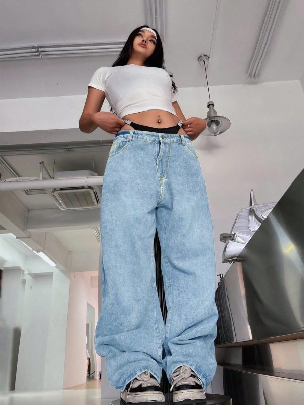 Women's Straight Leg Floor Length Jeans - Loose, Sexy And Comfortable Pants With Diagonal Pocket Design | Essential For Women's Street Travel And Elegant Daily Street Pants