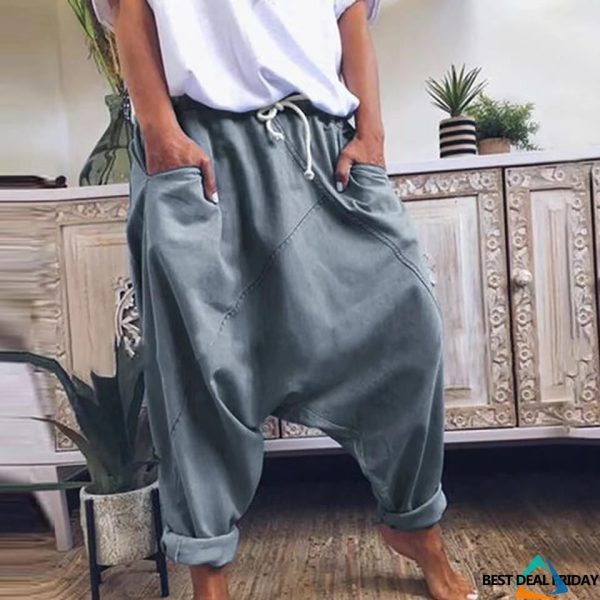 Casual Solid Draw String Pocket Loose Harlan Solid Color Bottoms