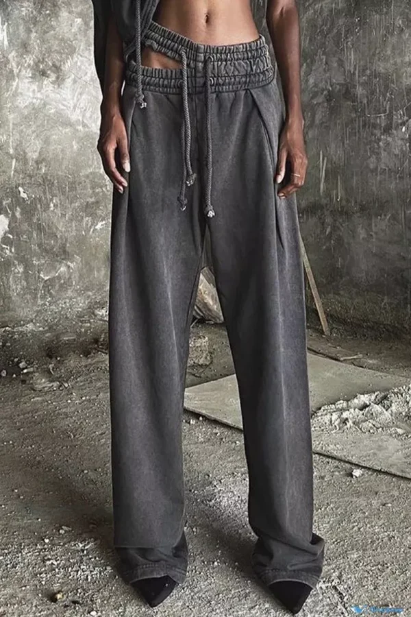 OrcaJump - Pantalones de calle de color gris claro con diseño ahuecado, cintura con cordón y corte holgado - Gris oscuro, L