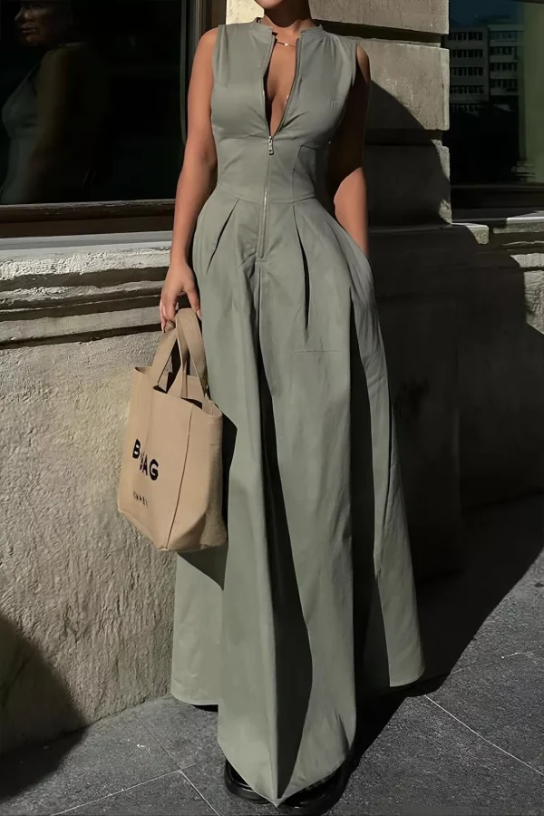 Lasaky - Elegant Solid Slipper Maxi Dress - SAGE, XS