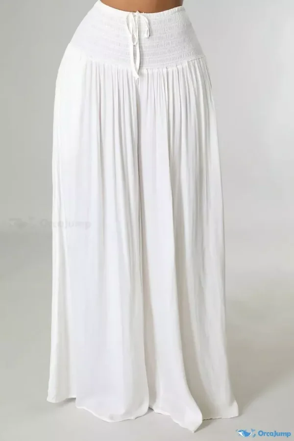OrcaJump - Pantalones de cintura alta y pierna ancha de color sólido para mujer. - Blanco, XL