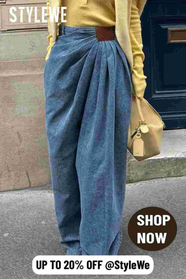 Plain Denim Casual Loose Jeans