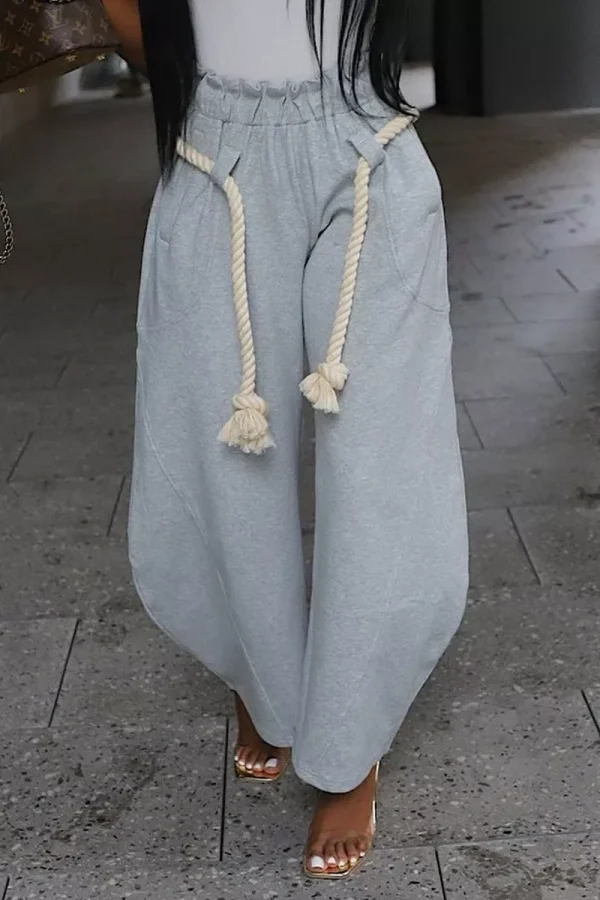 Lasaky - Light Grey Loose Fit Wide Leg Denim Pants for Ladies - Light Gray, 2XL