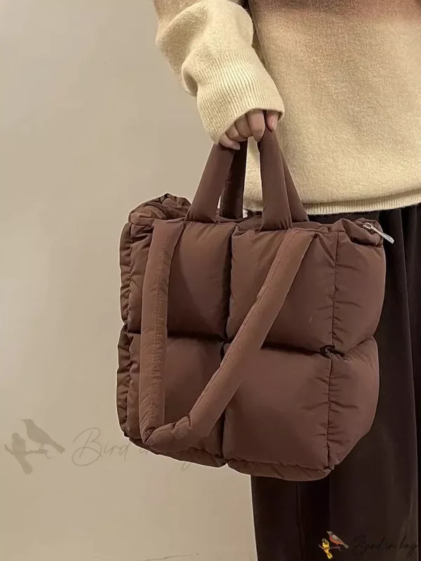Bird in Bag - Aival Tote Bag with Diamond Mesh Pattern, Generous Capacity, Versatile Design, Perfect for Fall and Beyond - Brown, one-size